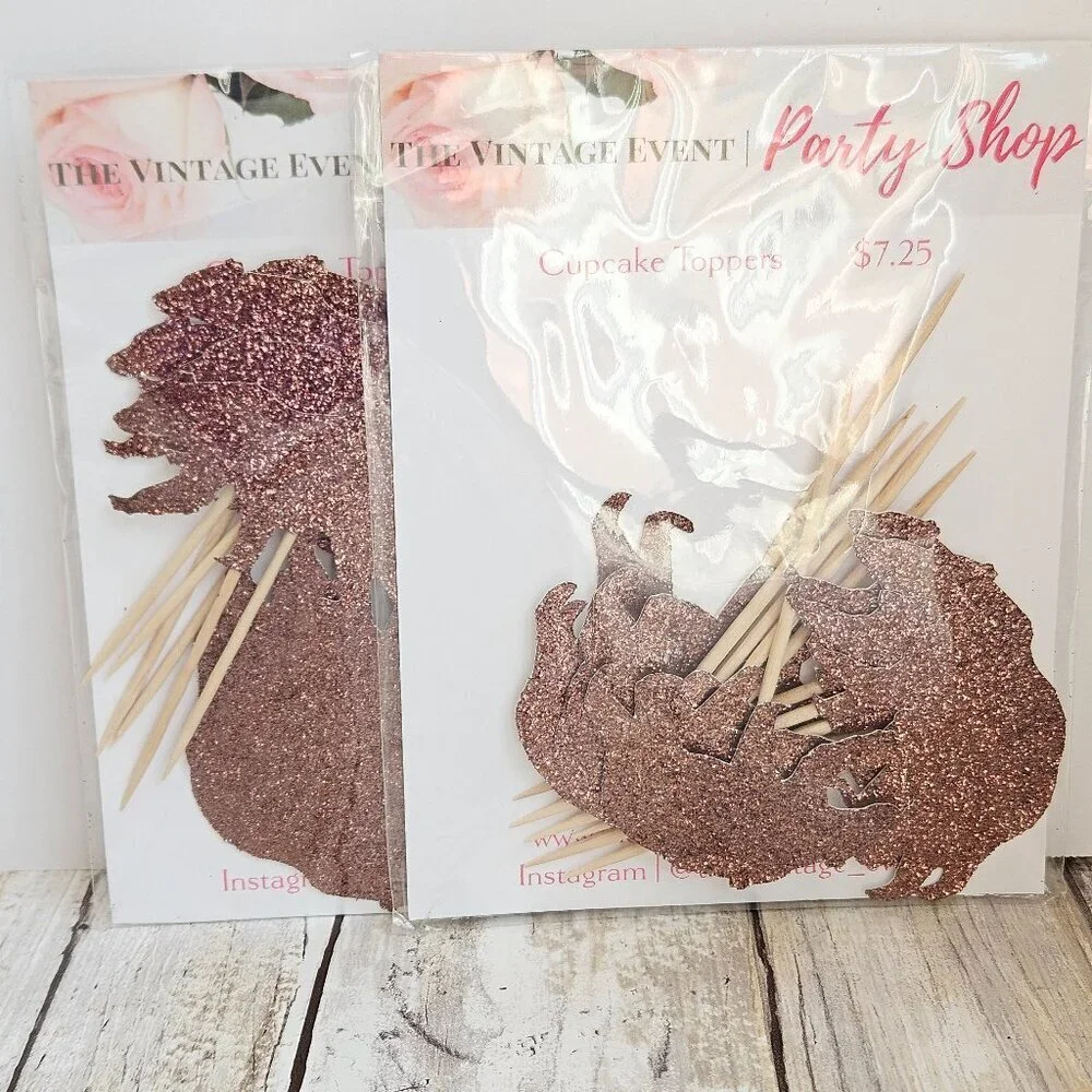 NEW- 2 Dozen Brown Glitter Bear Cupcake Toppers
